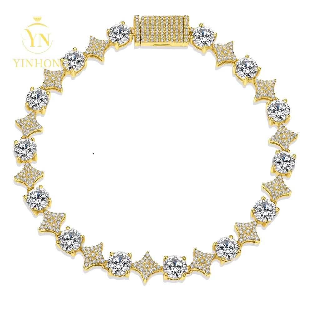 Wholesale Trendy Jewelry 925 Silver Hip Hop Jewelry Bracelet Prong D Color Moissanite Star Bracelet for Friends Gift