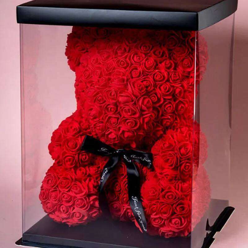 1pc Rose Artificial Foam Flowers Bear Romantic Creative Gifts for Valentines Day Anniversary Wedding Birthday with Box W260114