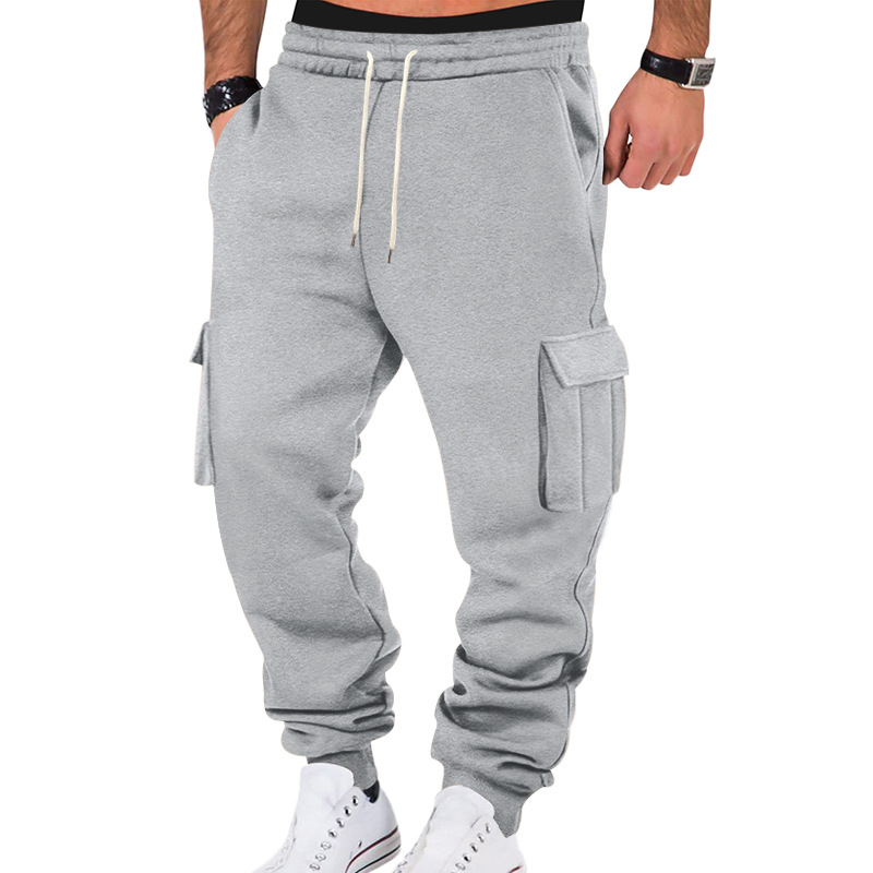 Premium Fleece-Lined Baggy Cargo Sweatpants for Men, Solid Color Casual Loose-Fit Tapered Leg Style