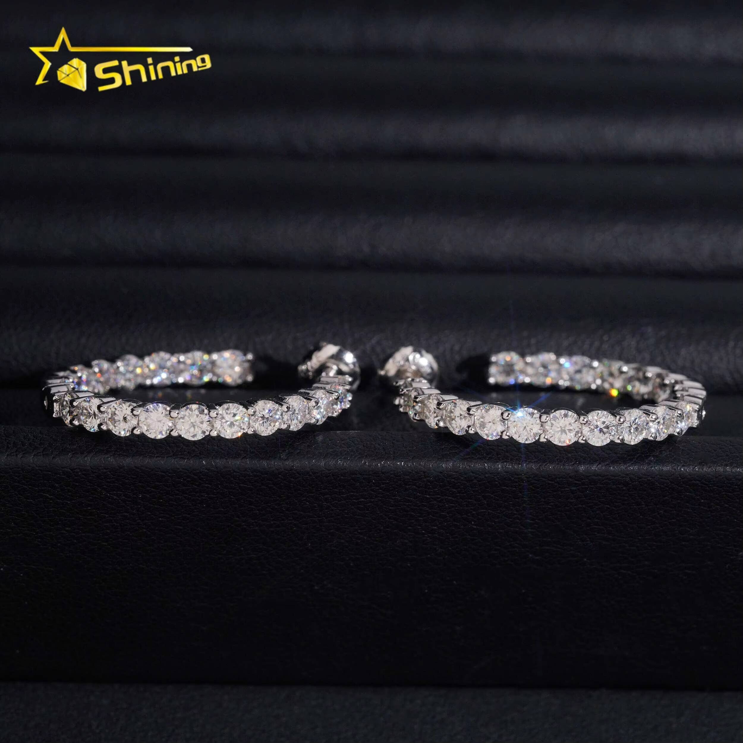 Hot Selling 925 Sterling Silver Fashion Jewelry Pass Diamond Tester Hoop 3mm Women Moissanite Earrings