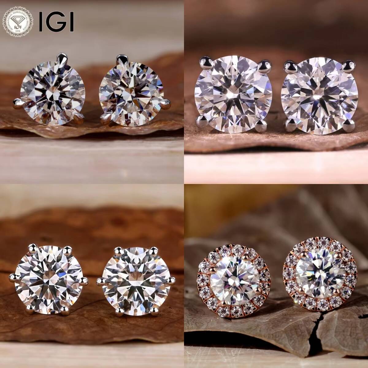 Custom IGI 6Prongs Brilliant Round Cut Lab Grown Diamond Earrings Push Back 925 Sterling Silver Stud Earrings for Women