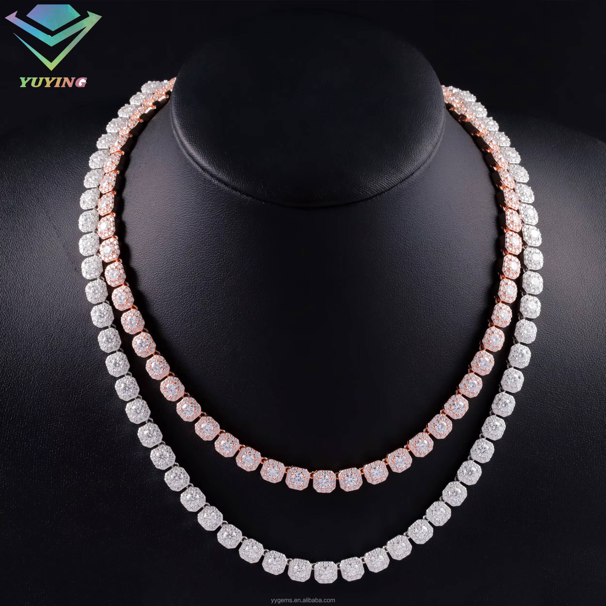 Yu Ying 925 Sterling Silver Mens Hip Hop Cuban Link Chain Necklace 12mm 8mm Moissanite Diamond Iced Pig Nose Style