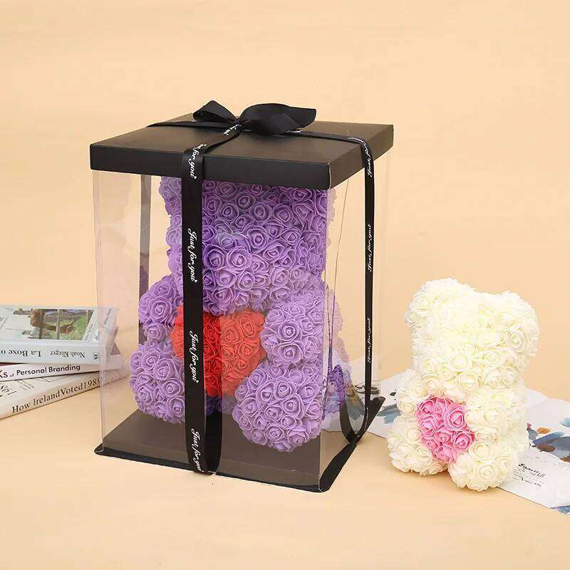 Teddy 25cm Artificial Flowers Rose Bear With Box Mom Girlfriend Wedding Anniversary Birthday Valentine Day Gift W260114