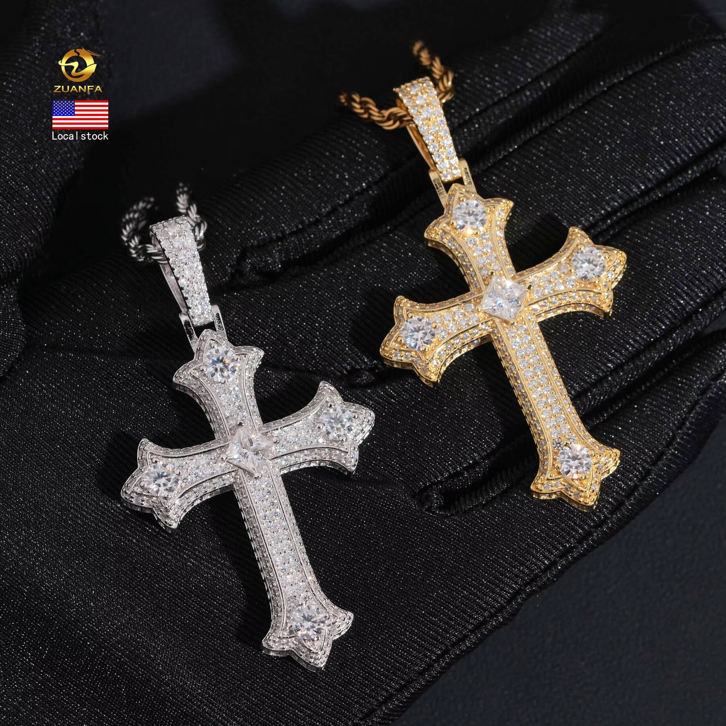 48h Shipping Moissanite Hip Hop Jewelry Cross Iced Out Pendant 925 Sterling Silver Moissanite Cross Pendant Charm Local Stock