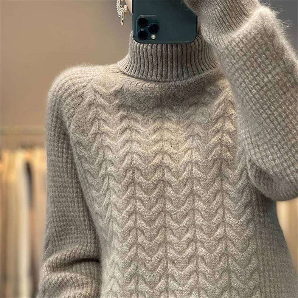 Fashion Cashmere Turtleneck Women 2024 New Autumn Winter Pullover Female Knitting Streetwear Casual Knitted Sweater Tops