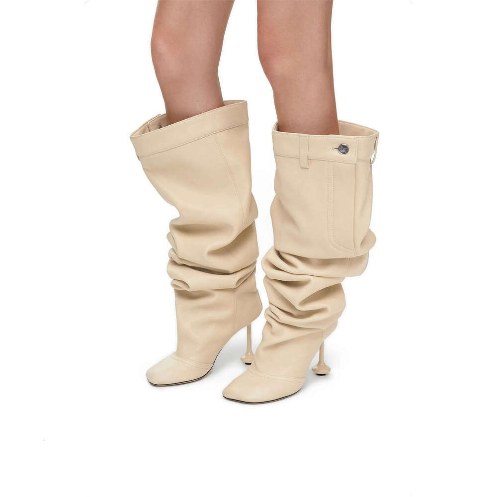 2024 Autumn Winter New Foreign Trade Square Irregular Heel Long Large Round Toe Sexy Over-the-Knee Plus Size Slouch Boots for Women