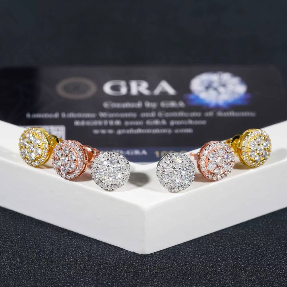 10mm Hip Hop Moissanite Cluster Earring Vintage Cluster VVS1 Moissanite Earrings Trendy Cluster Flower Moissanite Earring