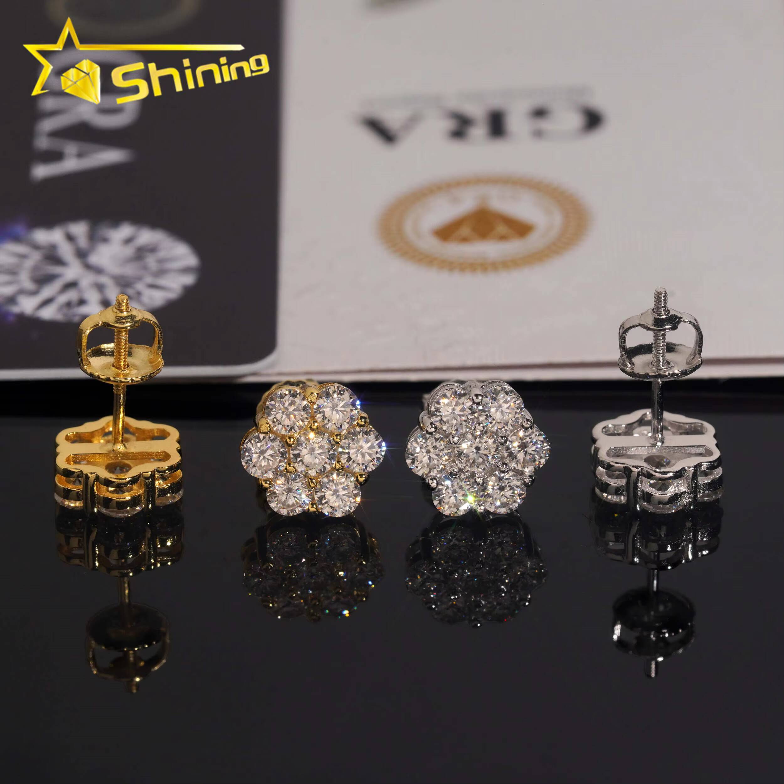 Hot Selling Women Silver 925 Cluster Stud Earrings Fashion Fancy Screw Back 9mm Moissanite Flower Earrings GRA Certificated