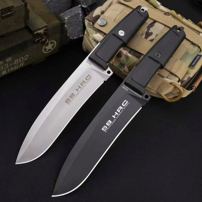 Classic ER Survival Straight Knife N690 White/Black Titanium Coating Blade Full Tang Forprene Handle Fixed Blade Tactical Knives With Nylon Sheath