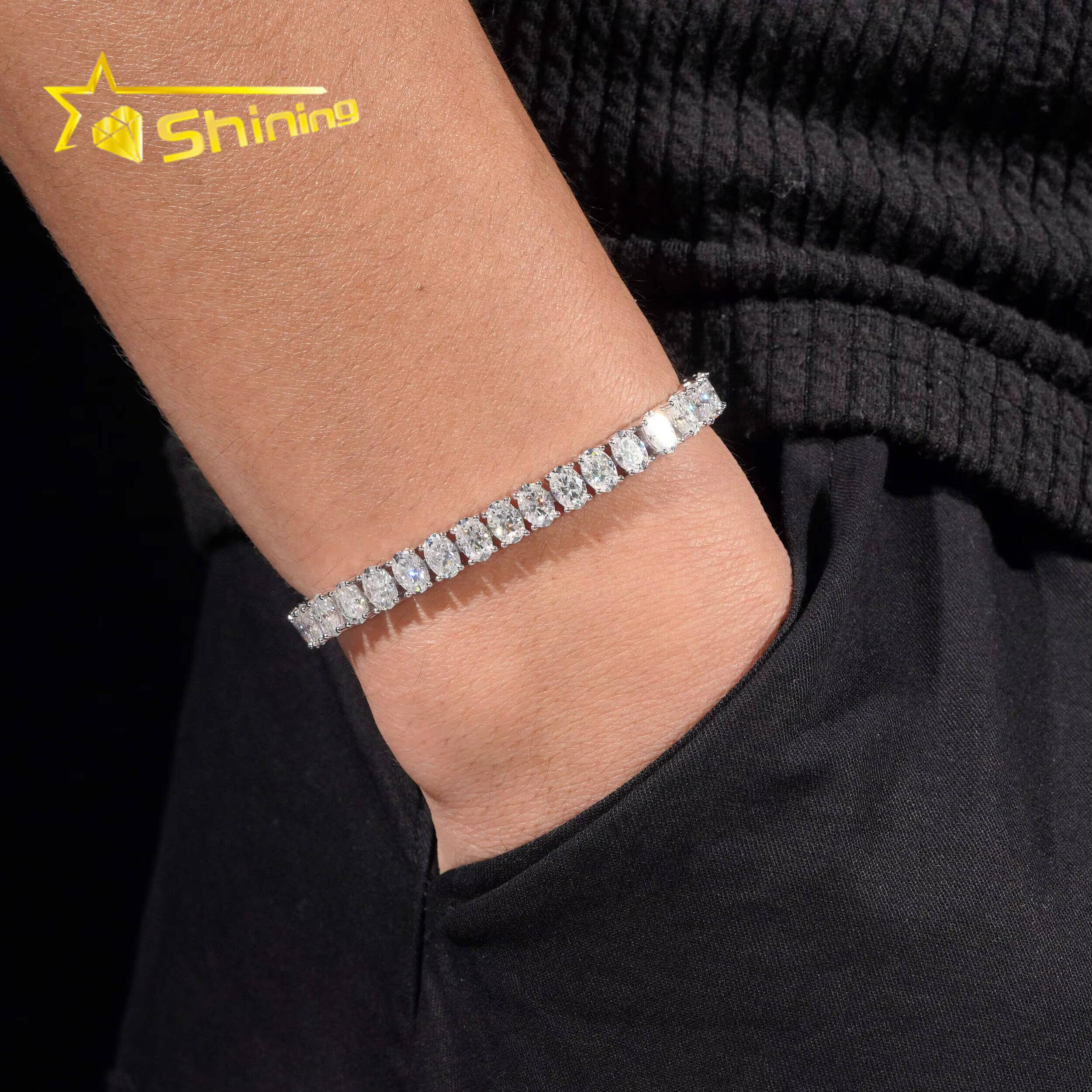 New Stocks Factory Wholesale Price Solid S925 Rhodium Plated Hip Hop Necklace Oval 57mm Moissanite Diamond Tennis Chain