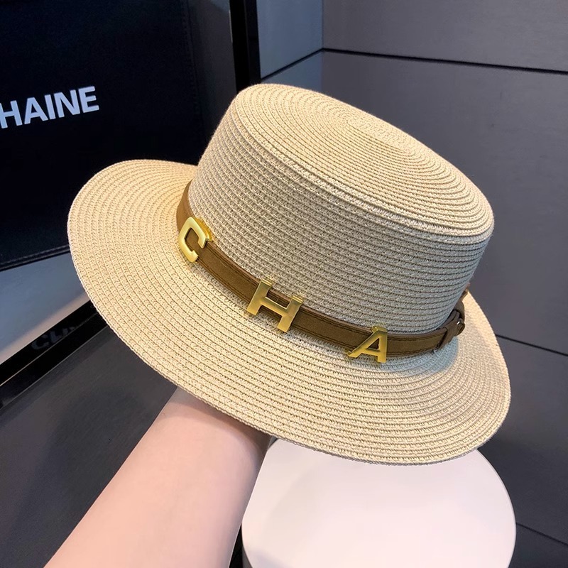 Luxury Brand Designer Cap French Retro Flat Top Summer Beach Sunshade Protection Straw Hepburn Vacation Style Sun Hat For Women