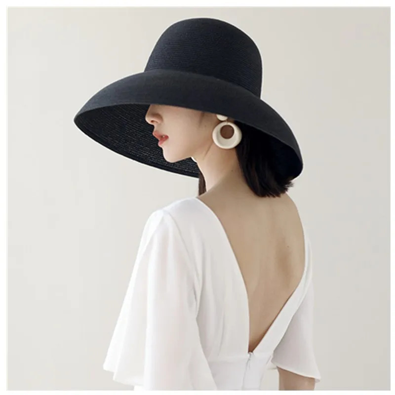 Summer hat female sun hat folding beach hat big brim travel sunscreen Hepburn wind sun hat travel 260113