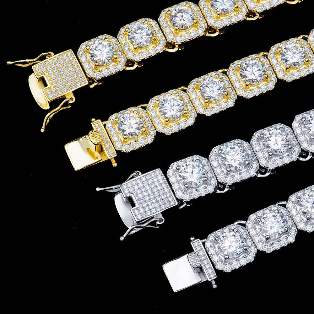 Hip Hop Professional Supplier New Launched RoundSquare Stone Mix Gold Platinum Handmade Inlaid Iced Out Fancy Bracelet