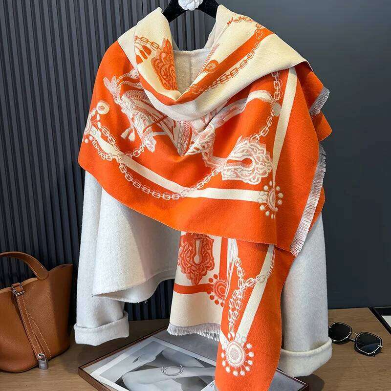 2026 winter shawl fabric elegant chain horse print design warm cashmere blanket