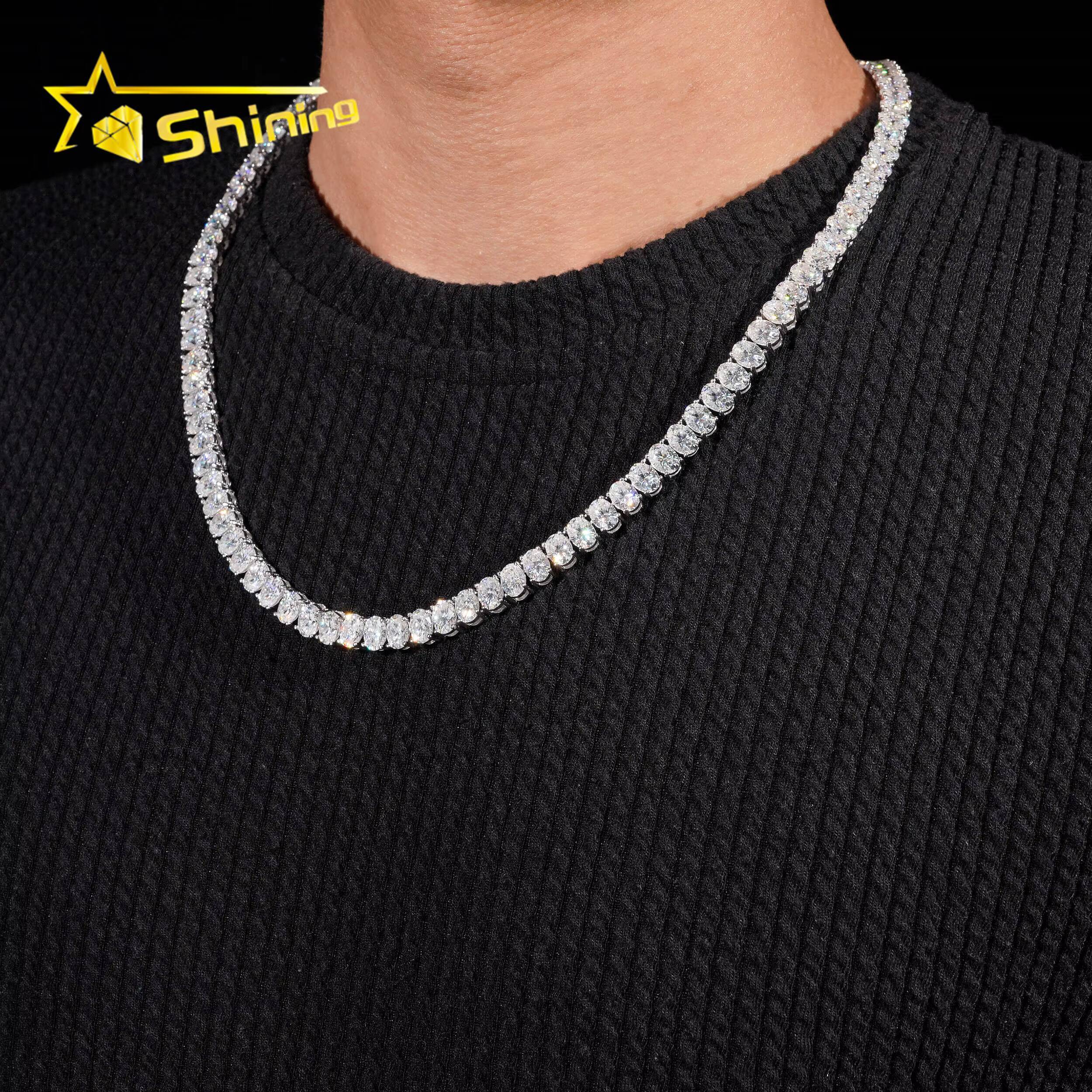 New Stocks Factory Wholesale Price Solid S925 Rhodium Plated Hip Hop Necklace Oval 57mm Moissanite Diamond Tennis Chain