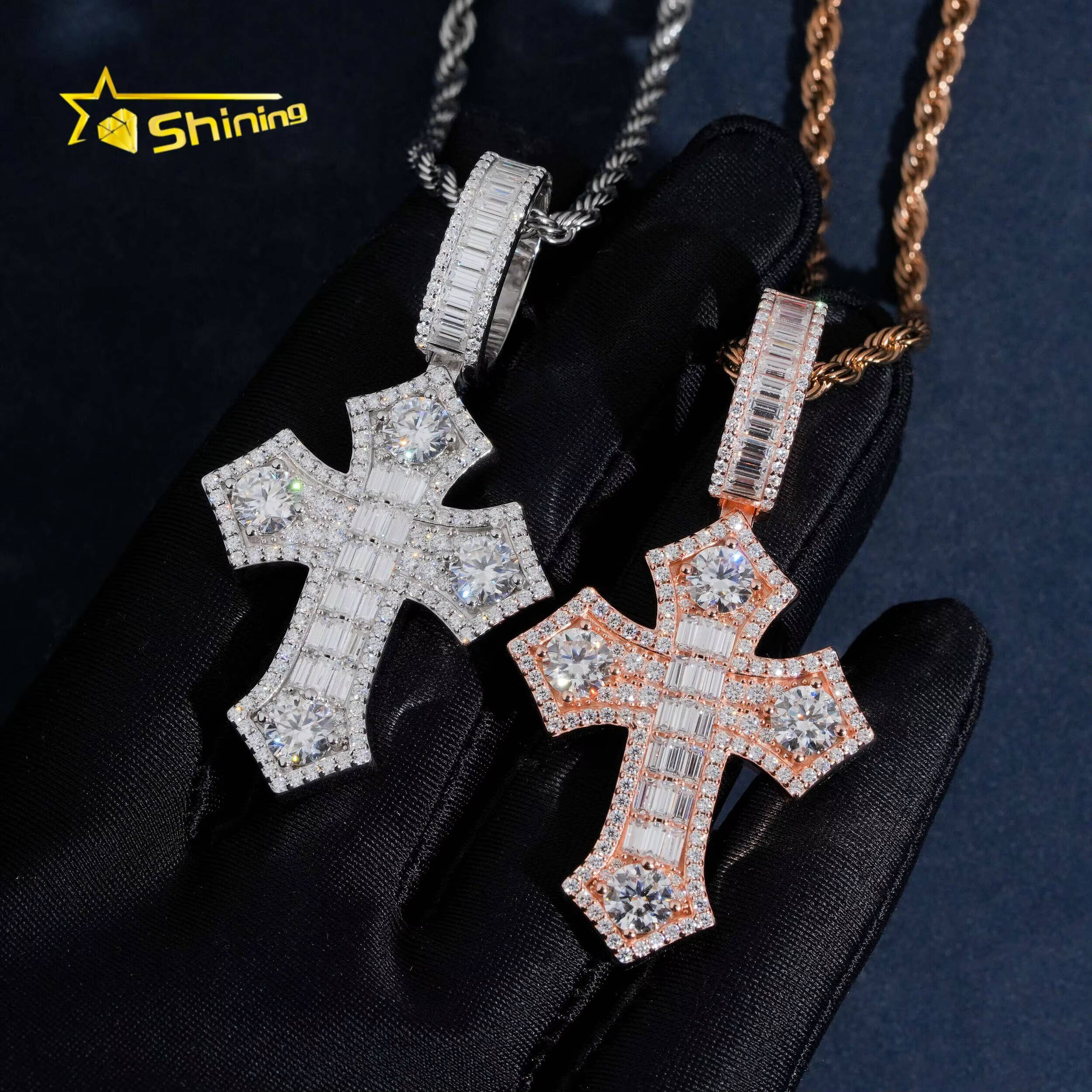 Moissanite Pendant Silver 925 Gold Plated Fine Jewelry Necklace Baguette Moissanite Pass Diamond Test Hip Hop Pendant
