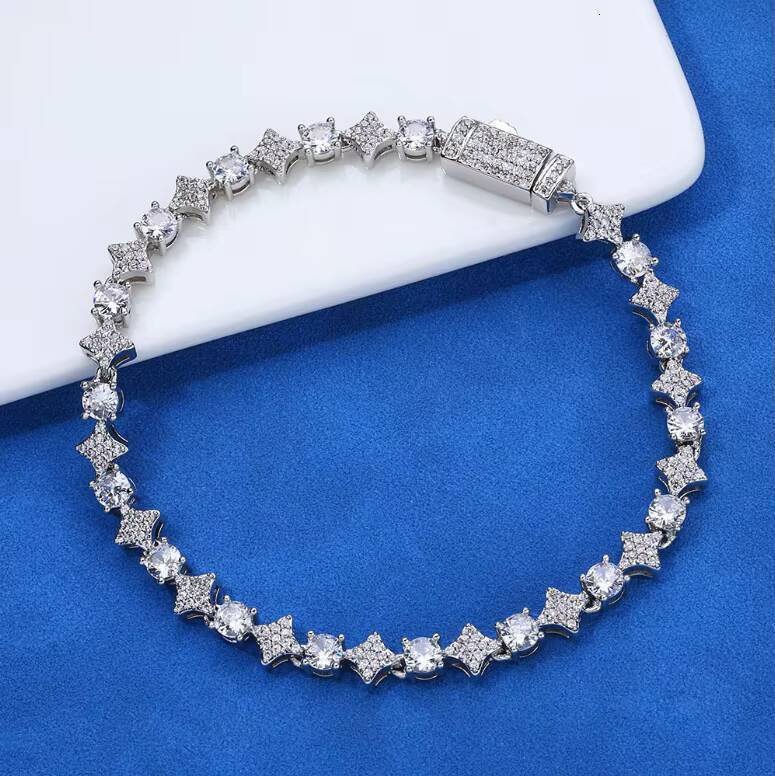 RGEM Hip-hop 925 Sterling Silver Rhodium Plated Light Luxury Cross and Round Zircon Chain Tennis Bracelet for Multiple Lengths