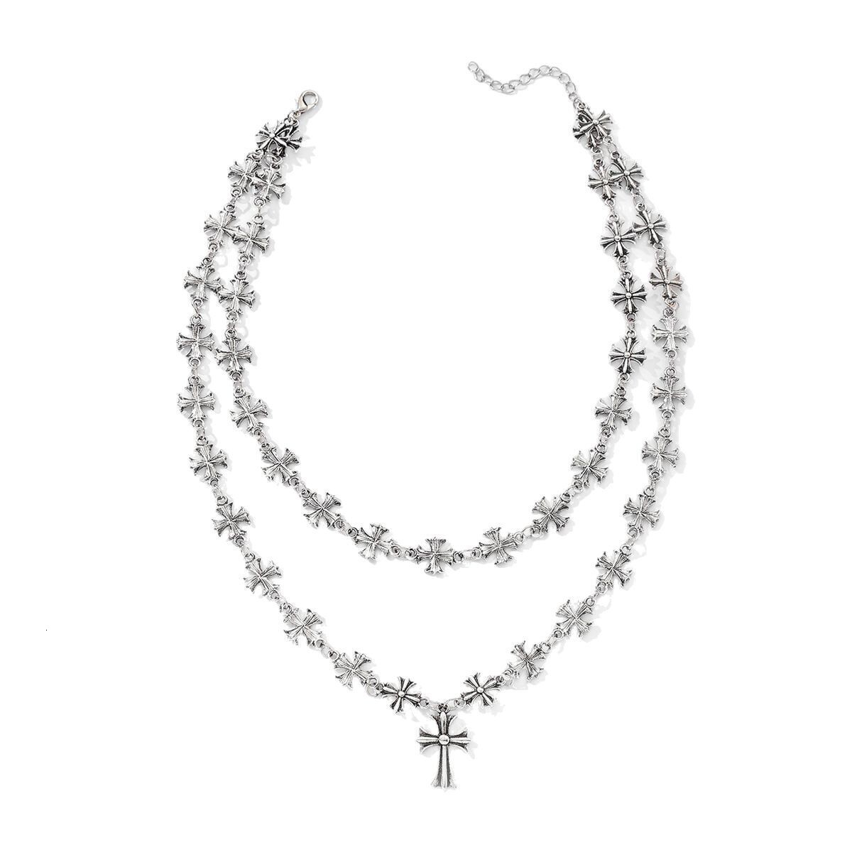 Cross Necklace Wholesale And Fashion Jewelry Hip-Hop Non-Fading Necklace For Men Double Layer Stacked Cuban Chain