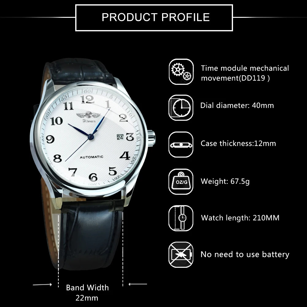 Winner Classic Business Watch for Men Retro Calendar Blue Hands Automatic Mechanical Watches Top Steel Leather Belt 260114