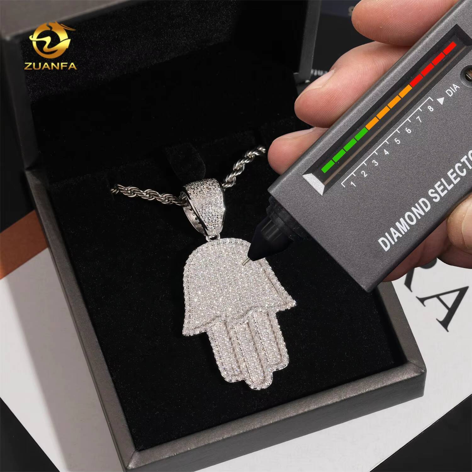 Wholesale Price Hip Hop Jewelry Charm Pendants 925 Silver Hamsa Hand Iced Out Moissanite Pendant for Men