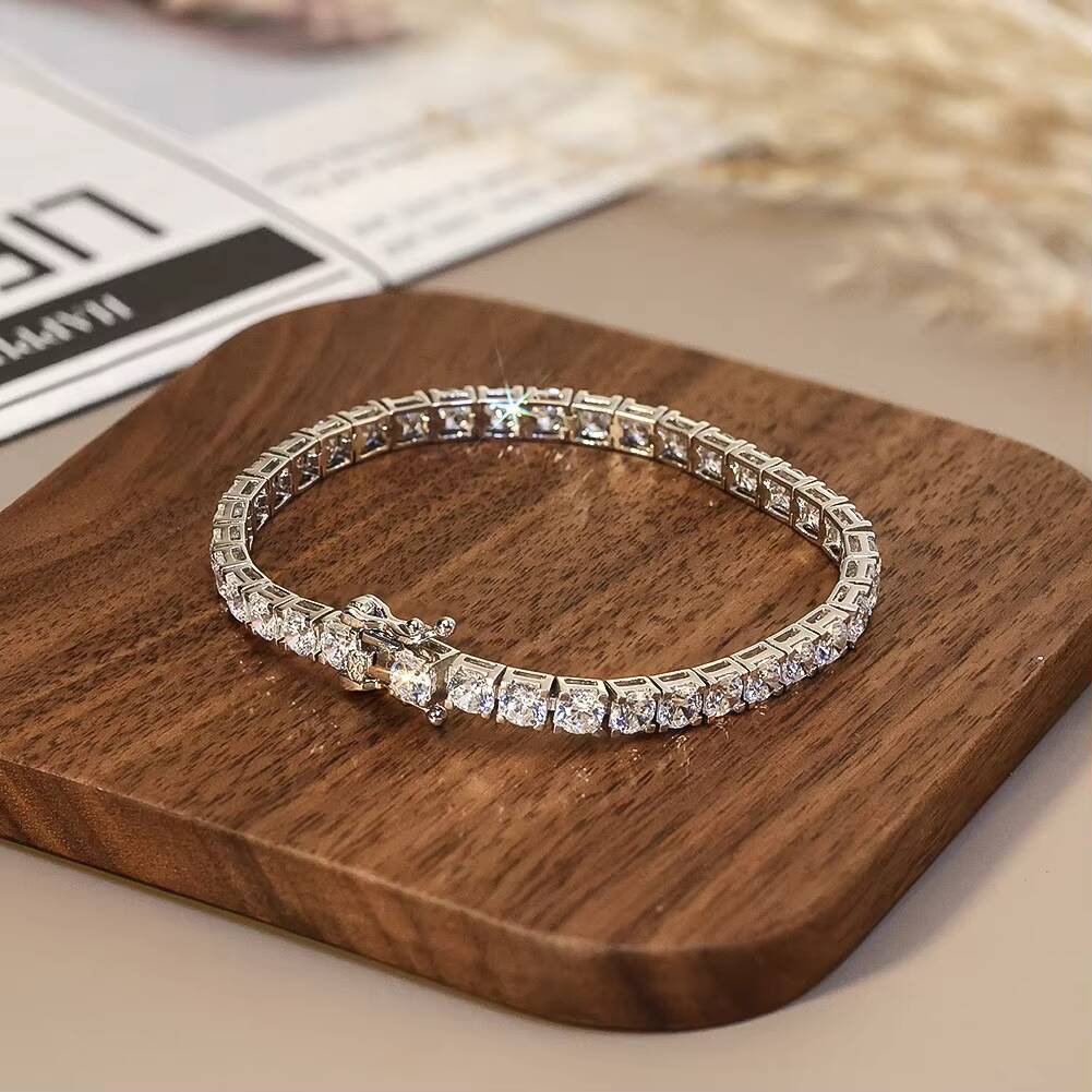 RINNTIN SB204 Jewelry 2mm 3mm 4mm Women 925 Sterling Silver 5A Cubic Zirconia Classic Tennis Chain Bracelet for Women