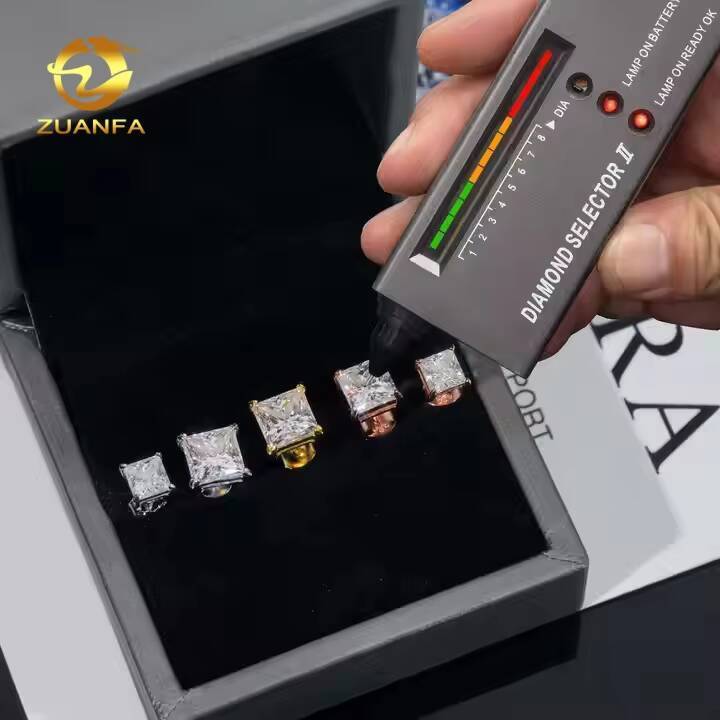 Wholesale Fashion Jewelry Princess Cut Single Diamond Ear Studs VVS Moissanite 925 Sterling Silver Stud Earring for Men Women