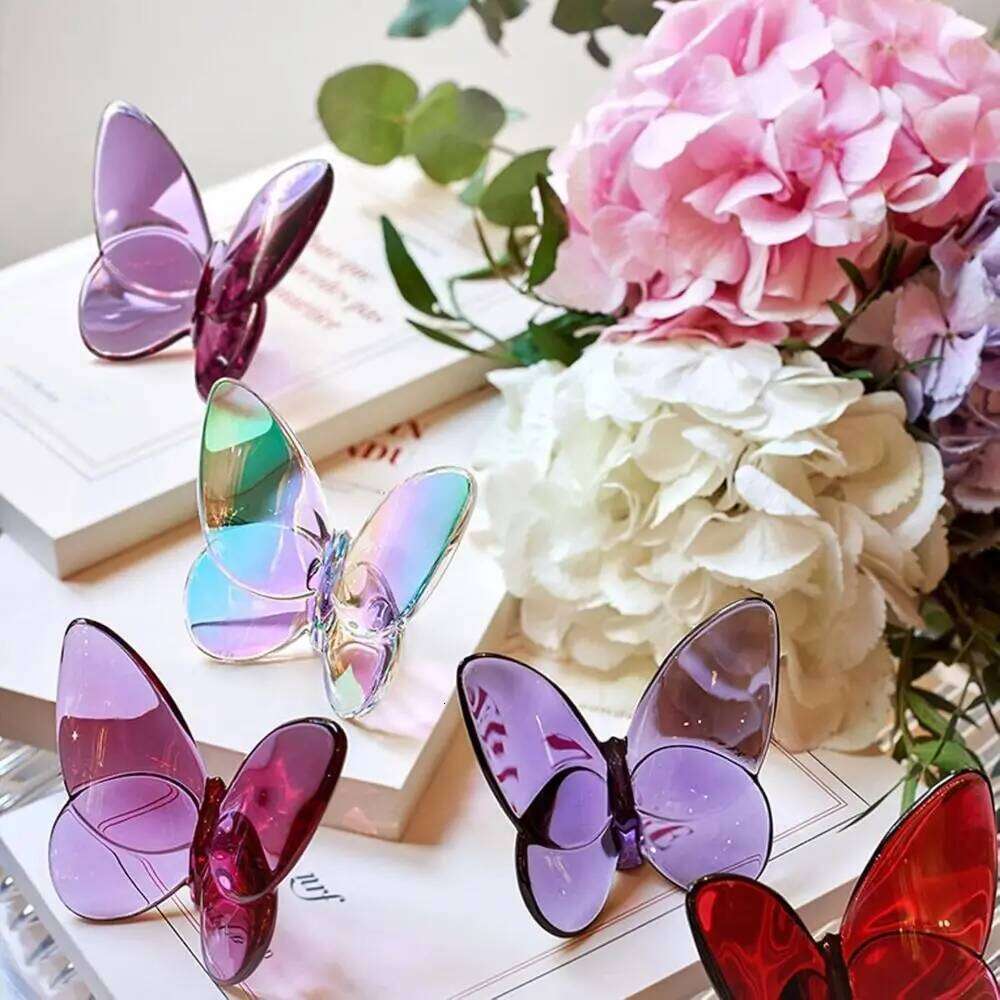 Household Ornaments Sparkling Glass Butterfly Figurines Multiple Color Crystal Crafts Reflective Decor for Shelf Tabletop Kitchenware Arrangement