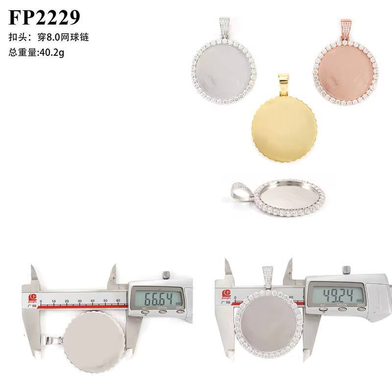 Hiphop Round Frame Pendant Photo Pendant 925 Silver Moissanite Inlaid Unisex Suitable for Tennis Chain