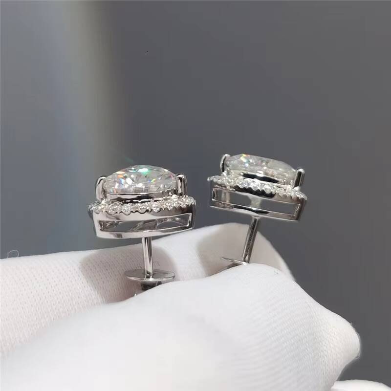 Silver 925 Original Total 4 Carat Brilliant Cut Diamond Test Past D Color Heart Moissanite Wedding Stud Earrings Fine Jewelry