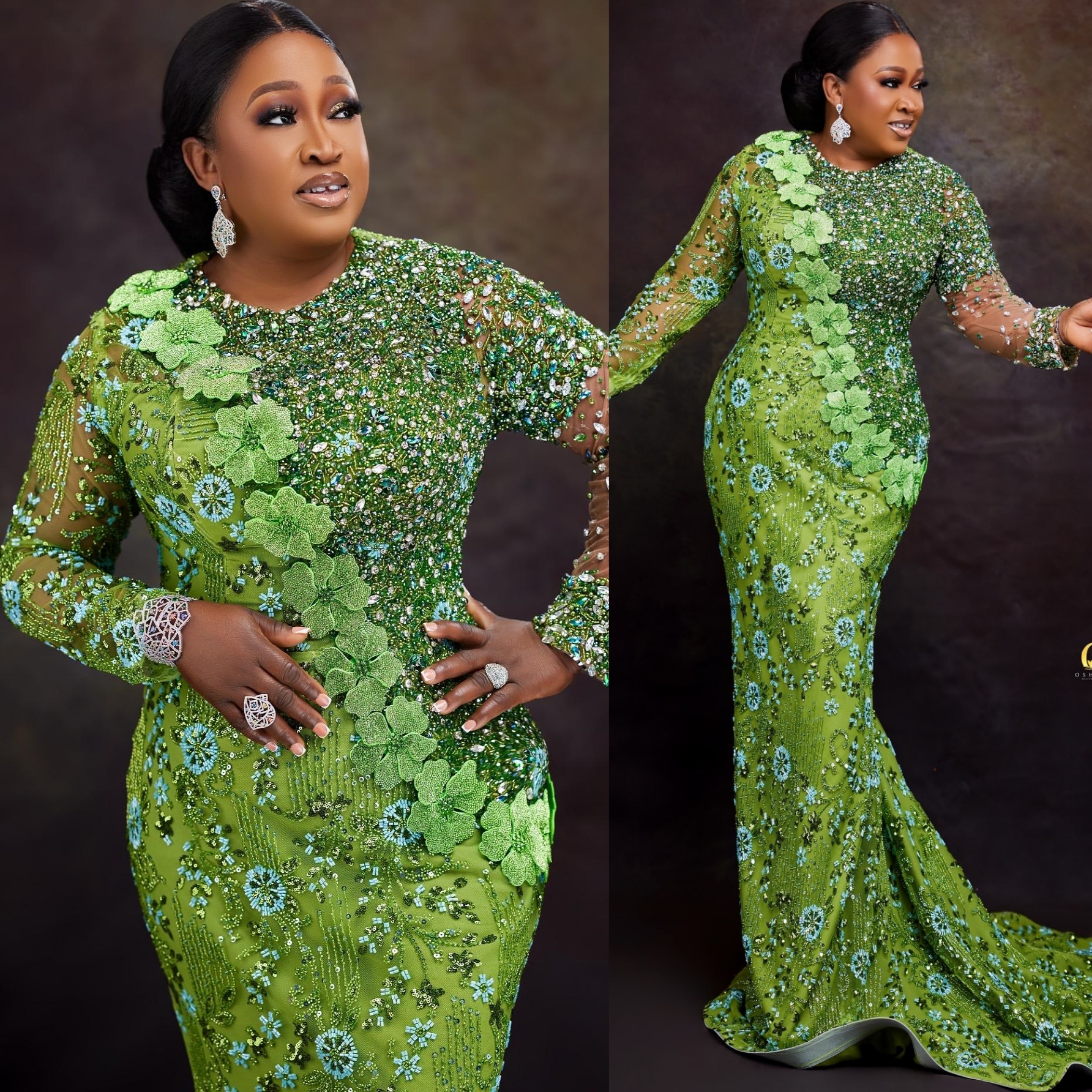 Aso Ebi Nigerian Green Mermaid Prom Dresses 2026 Flowers Crystals Floral Lace Evening Formal Party Second Birthday Engagement Gowns Dress For Special 