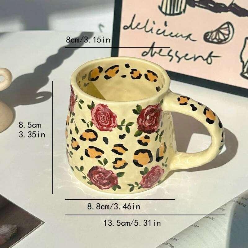 Tulip and Rose Ceramic Coffee Mug Handmade Irregular Shape for Tea Water Home Use Unique Design Gift