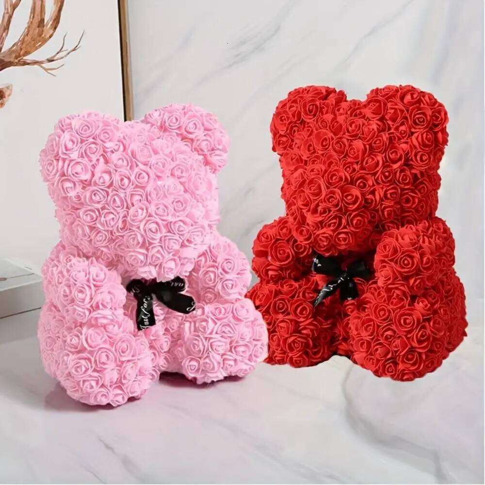 1pc Rose Artificial Foam Flowers Bear Made Of Roses For Valentines Mothers Day, Anniversary, Birthday Gifts W260114