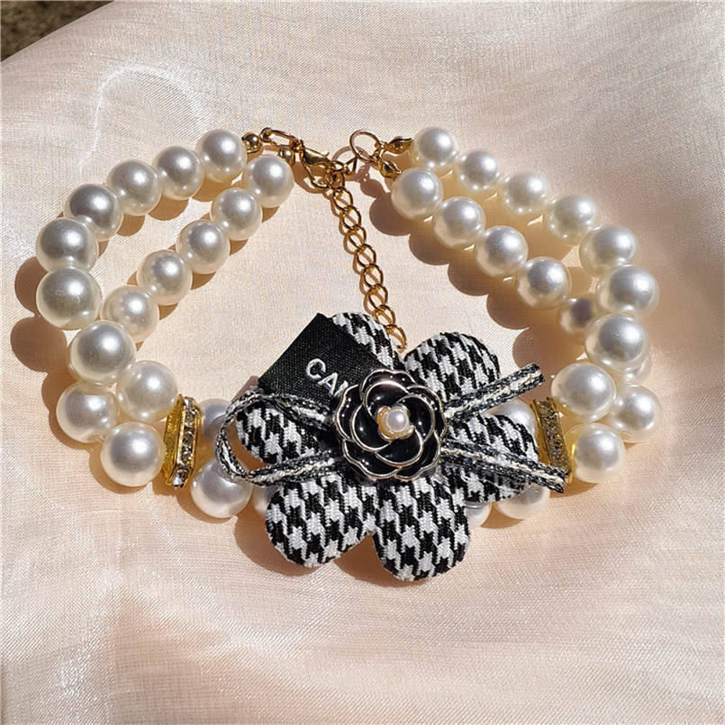 Elegant Small Breed Dog Collar - Floral Bow & Pearl Pendant for Cats Dog Necklace Cat Pearls Collar Girls Dog Accessory