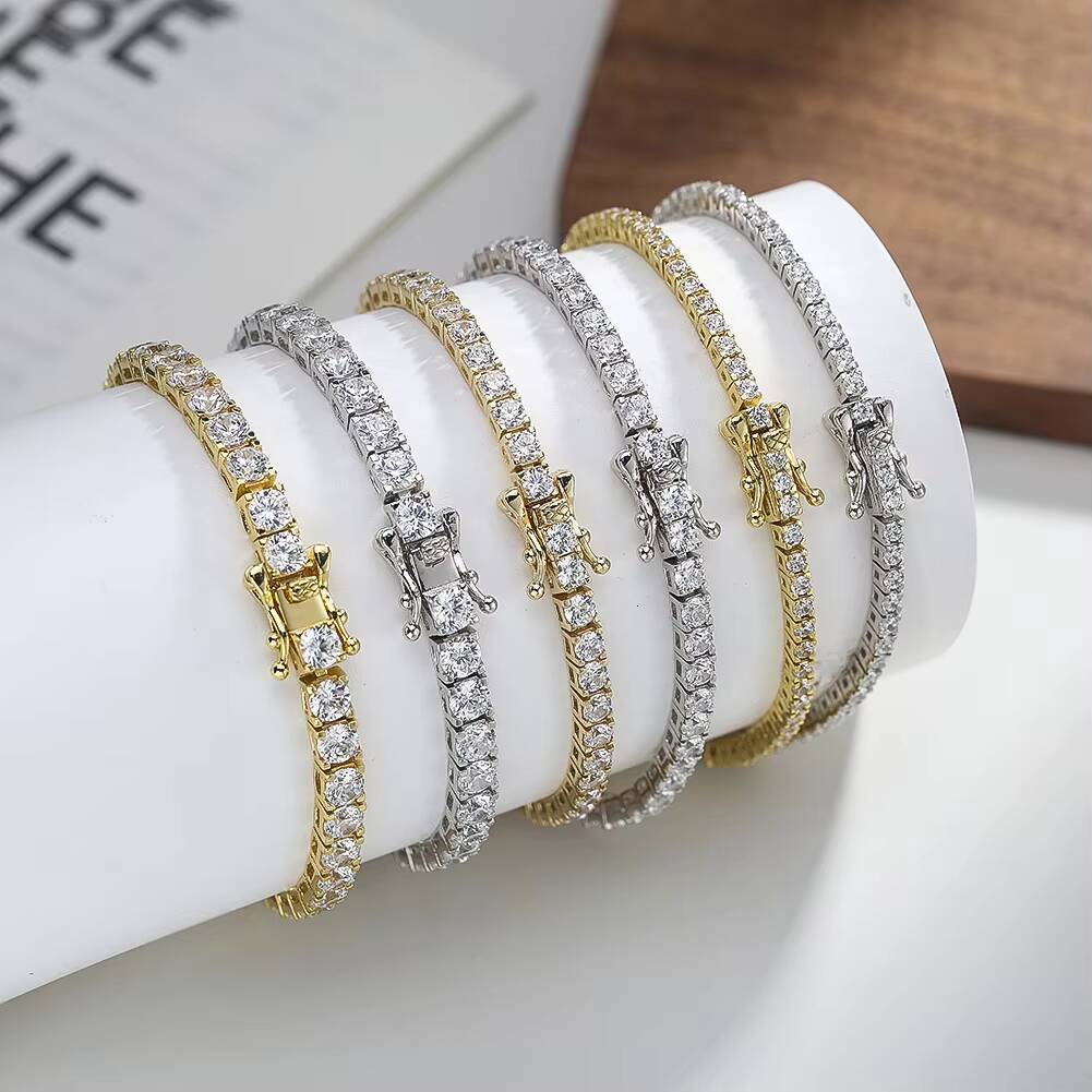 RINNTIN SB204 Jewelry 2mm 3mm 4mm Women 925 Sterling Silver 5A Cubic Zirconia Classic Tennis Chain Bracelet for Women
