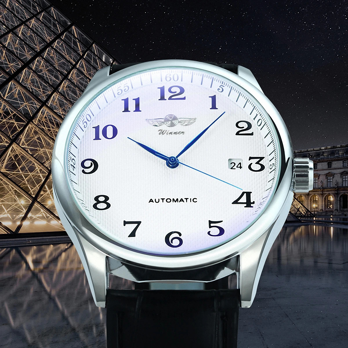Winner Classic Business Watch for Men Retro Calendar Blue Hands Automatic Mechanical Watches Top Steel Leather Belt 260114