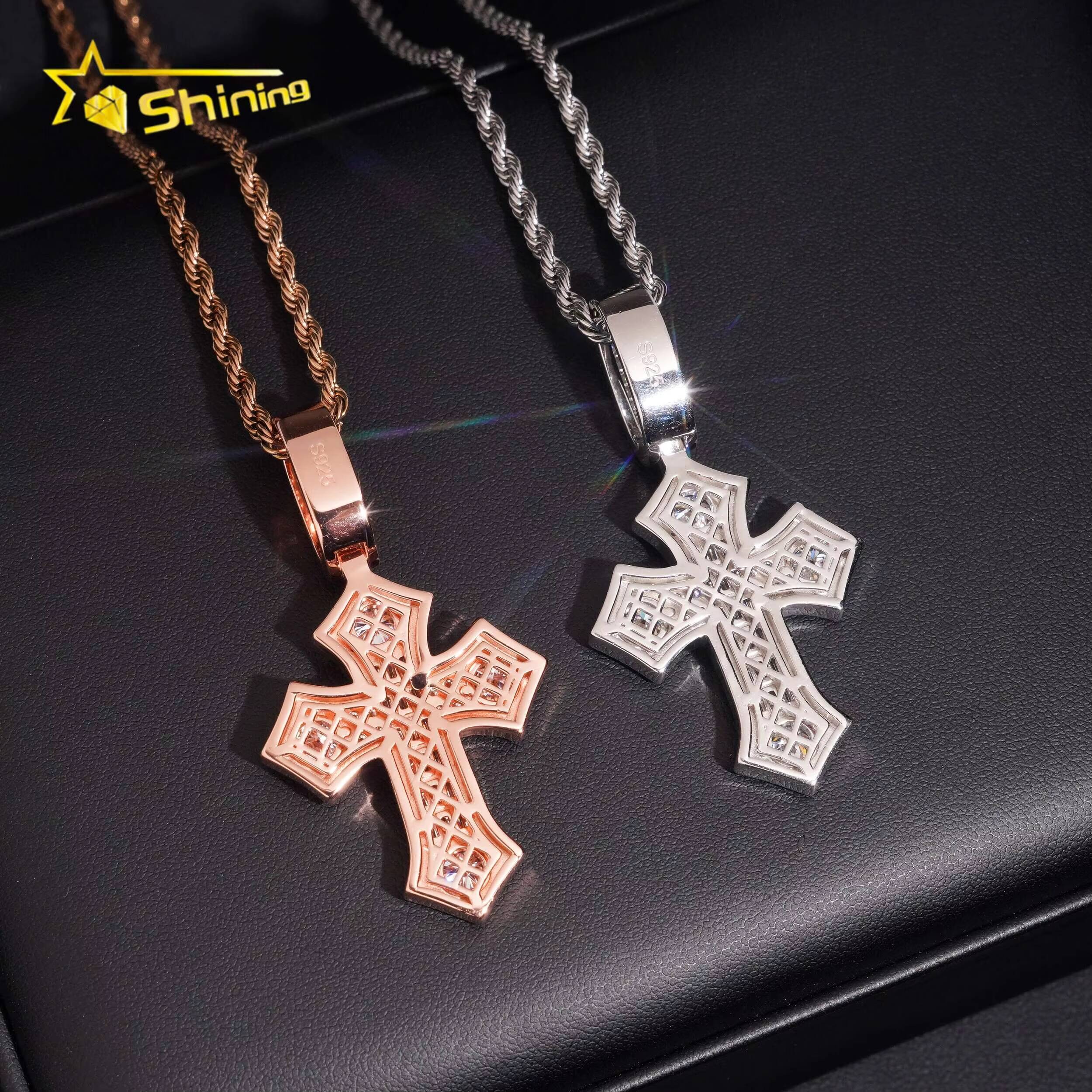 Moissanite Pendant Silver 925 Gold Plated Fine Jewelry Necklace Baguette Moissanite Pass Diamond Test Hip Hop Pendant