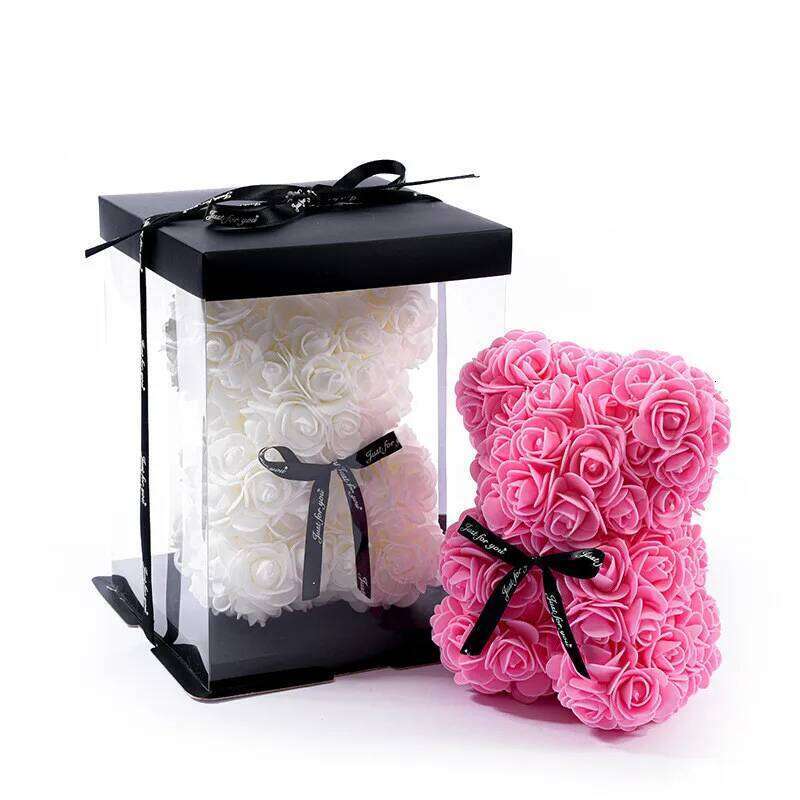 1pc 20cm Rose Artificial Foam Flowers Bear Romantic Creative Gifts For Valentines Day Anniversary Wedding Birthday with Box W260114