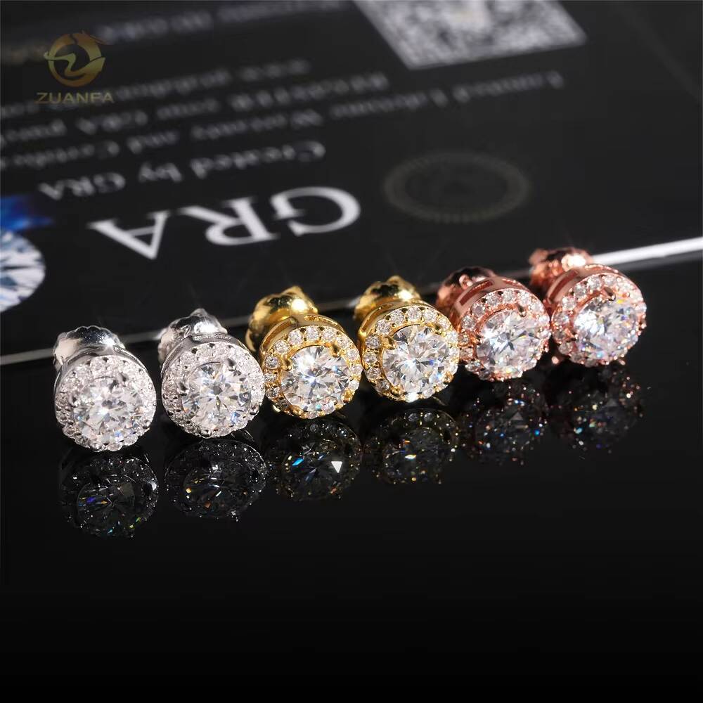 Hot Sale Popular VVS Diamond Halo Design 50mm Center Stone Moissanite Silver Stud Earrings