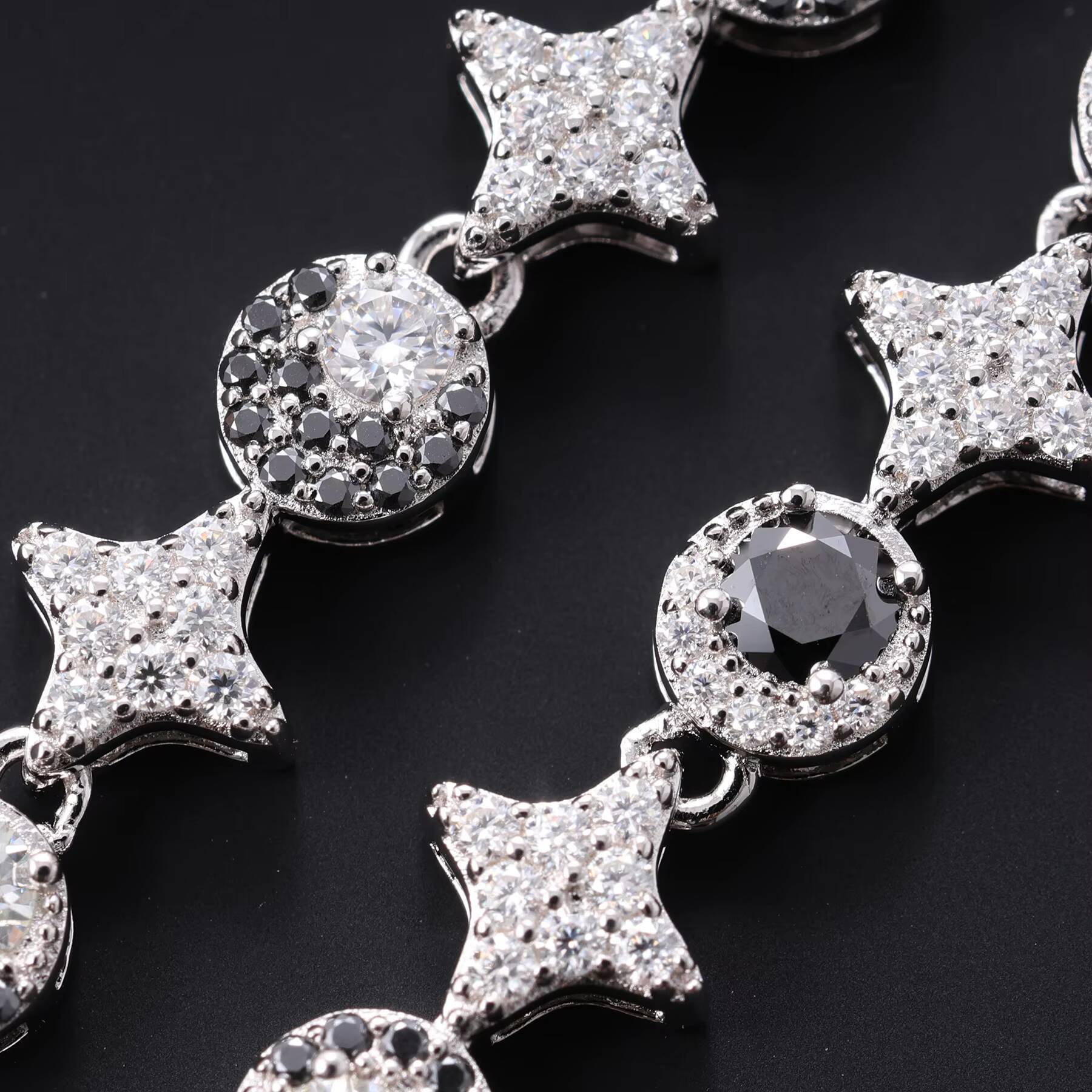New Arrival 925 Sterling Silver 6mm Iced VVS D Moissanite Diamond Tennis Chain Bracelet with Sun Moon Star Passes Diamond Tester