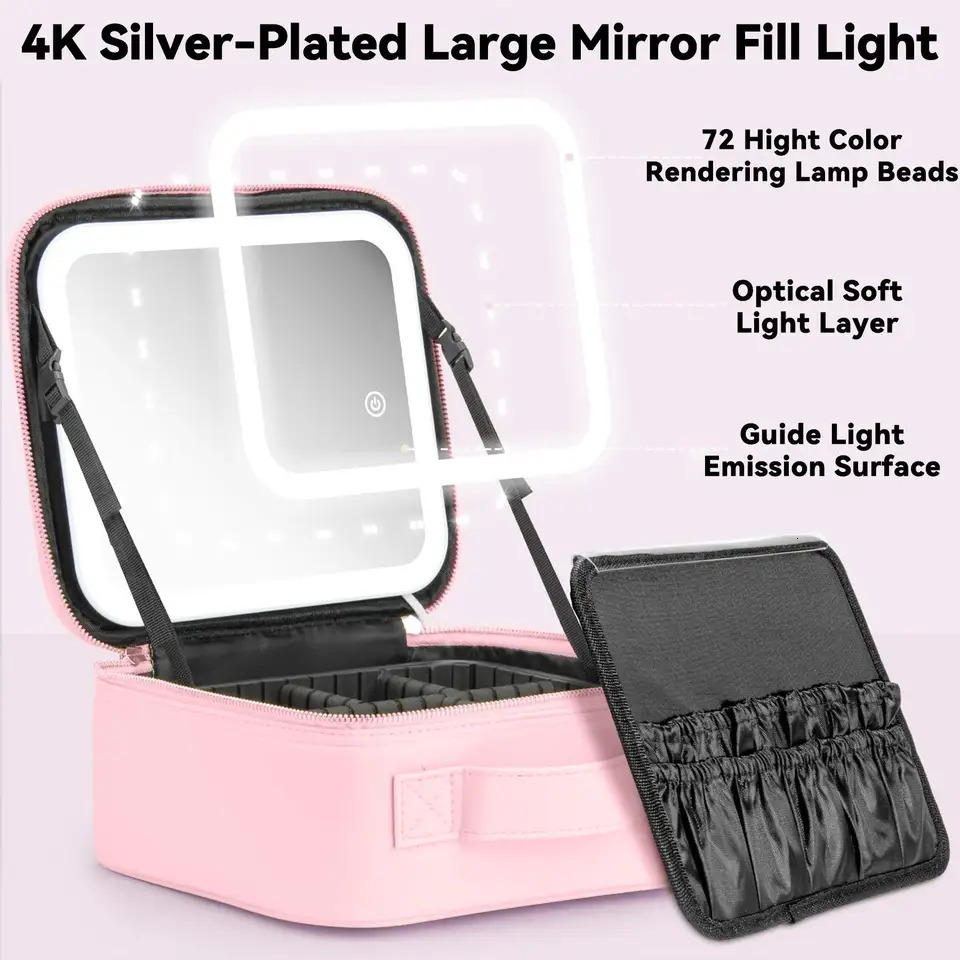 LED Lighted Makeup Bag with Mirror 3-Color LED Lighted Makeup Case with Adjustable Dividers Travel Bag Bag with Mirror 260112ww - view 5
