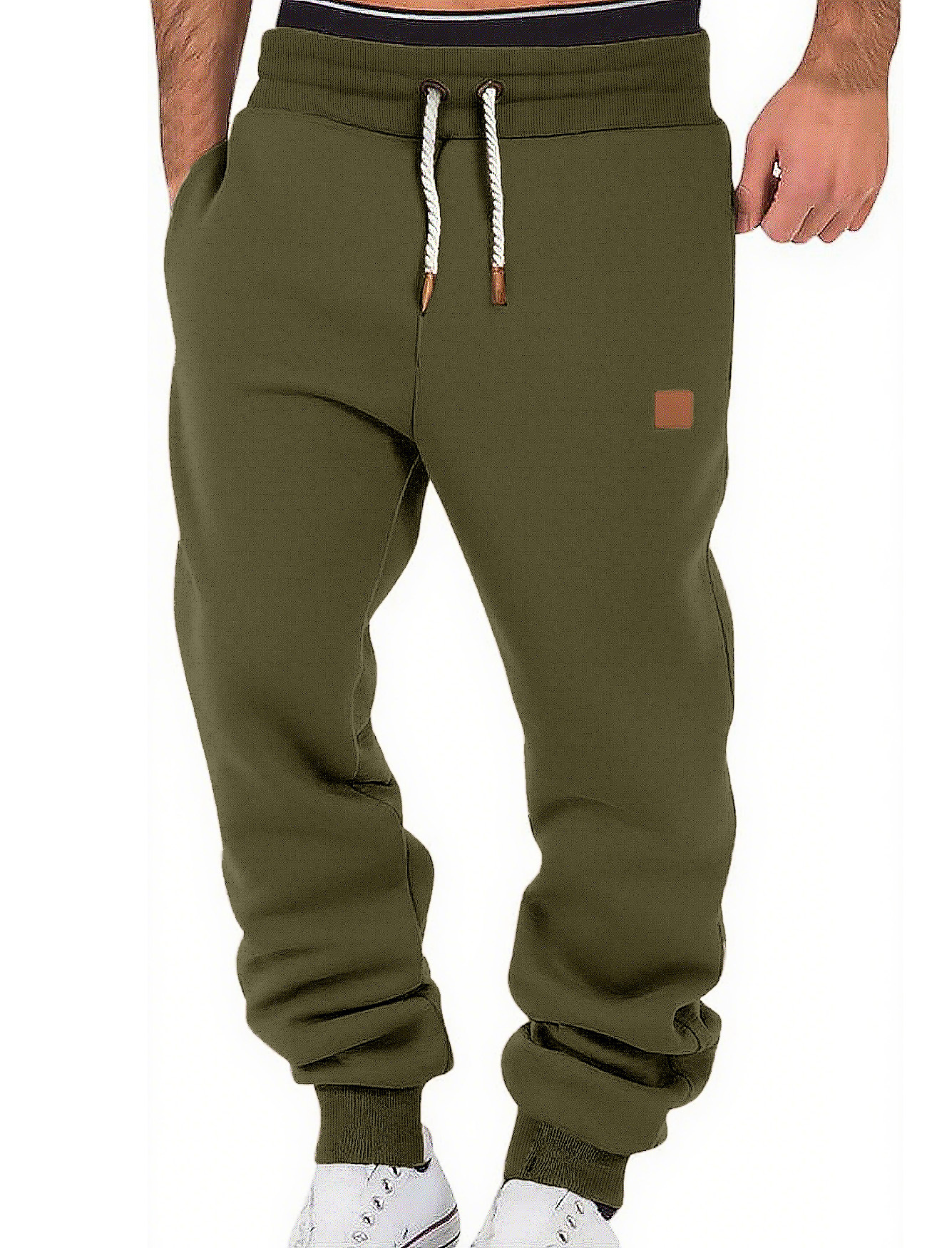 Men's Spring & Autumn Solid Color Trendy Casual Sports Sweatpants, European & American Style Loose-Fit Tapered-Leg Baggy Pants