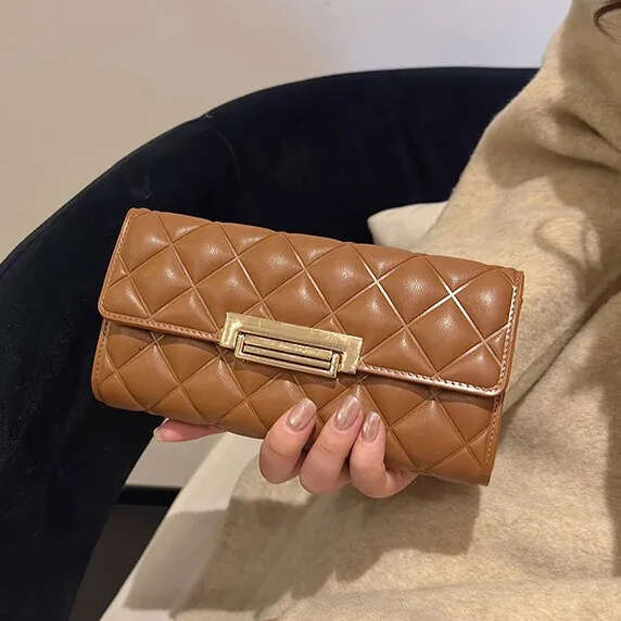 High-Quality Ladies long Luxury Fashion quilted European and American minimalist bifold wallet Multi-functional clutch purse Multi-card holder Designe - view 5