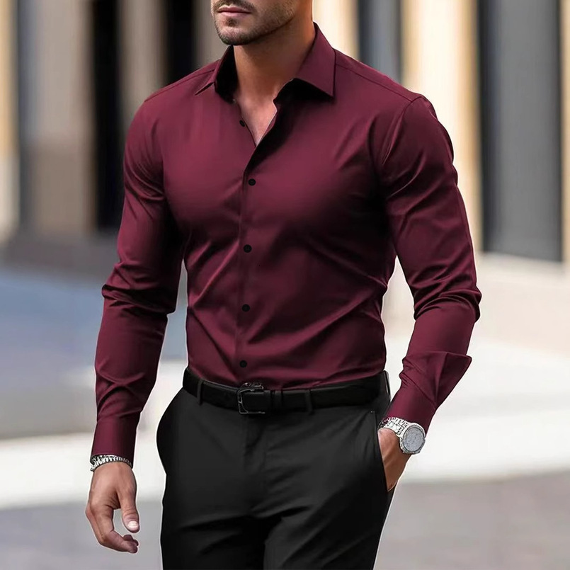 Spring and Autumn White Long Business Formal Slim Fit Professional Plus Size Black Short Sleeve Workwear Office Men's Shirt