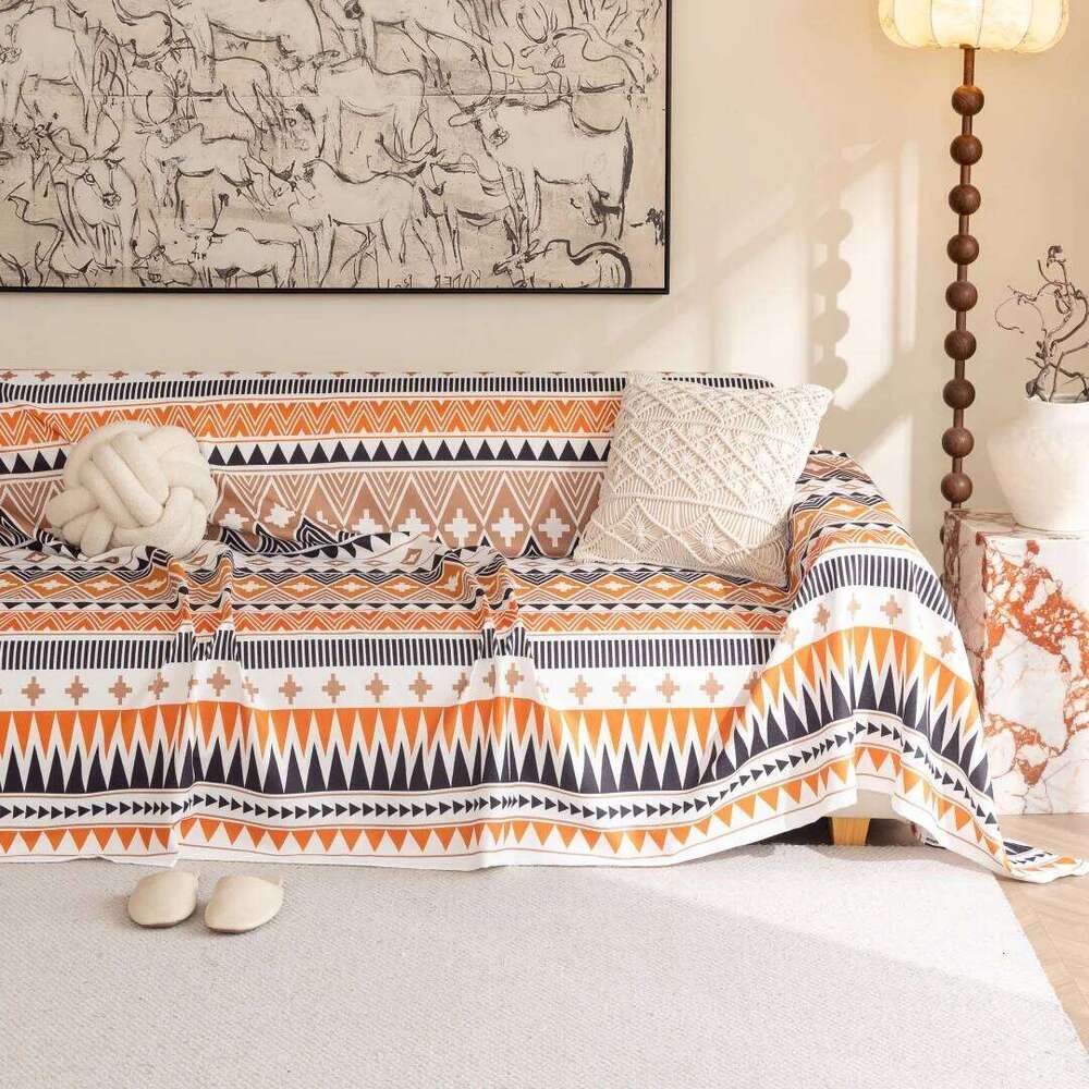 1 Bohemian Style Printed Towel, Living Room Sofa Cover, Wave Soft Pet Friendly Multifunctional Protector, Blanket Cushion