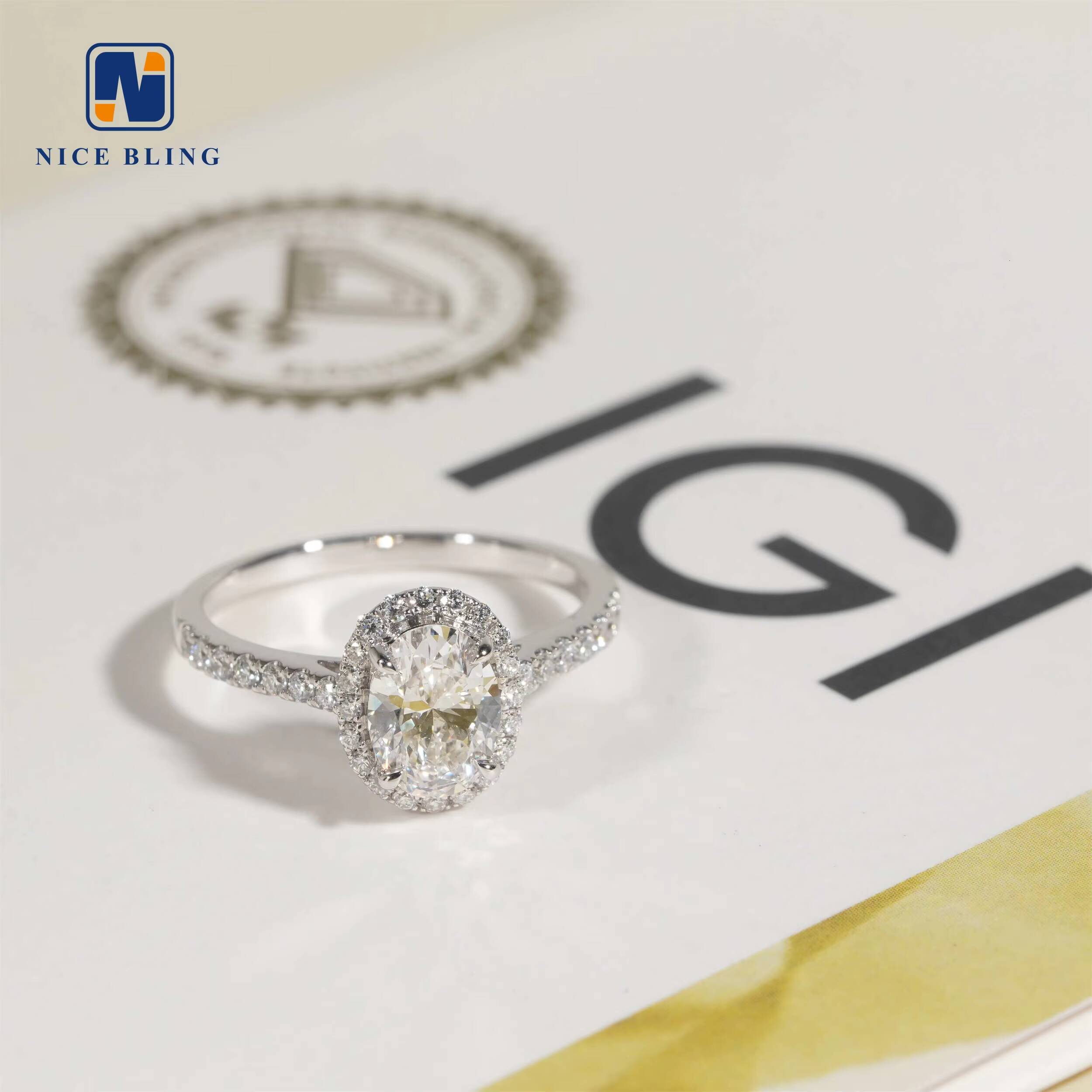14K White Gold Jewelry Pave Setting Halo Rings 113ct E/VVS2 Oval Cut Lab Diamond Engagement Wedding Rings for Women - view 5