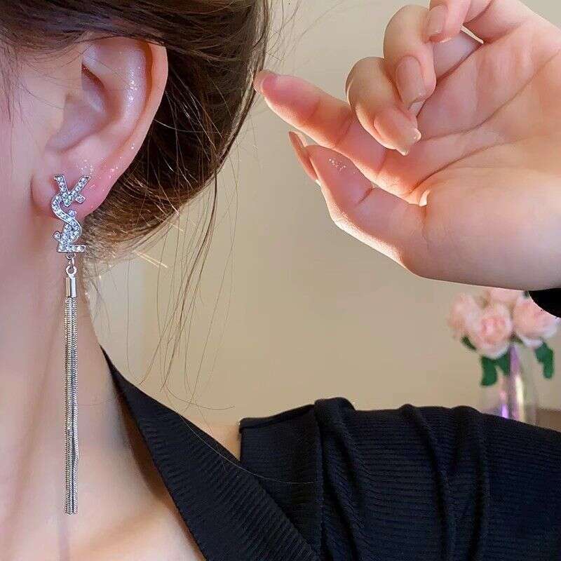 Exquisite Sparkling Zircon Star Tassel Earrings For Women Fashion Metal Long Pearl Hanging Earrings Wedding Jewelry Gifts