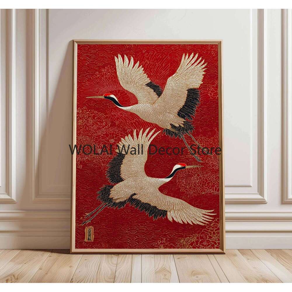 Japanese Tiger Swimming Canvas Print Koi Fish Frog Crane Animal Wall Art Poster for Modern Living Room Asian Style Home Decor 26L0115
