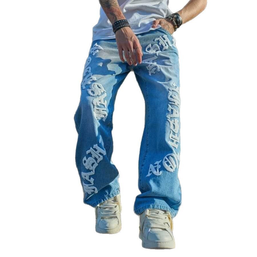 Luxury Brand Designer Clothes Trade Men's Trendy Fashion Simple Loose Straight Casual Jeans