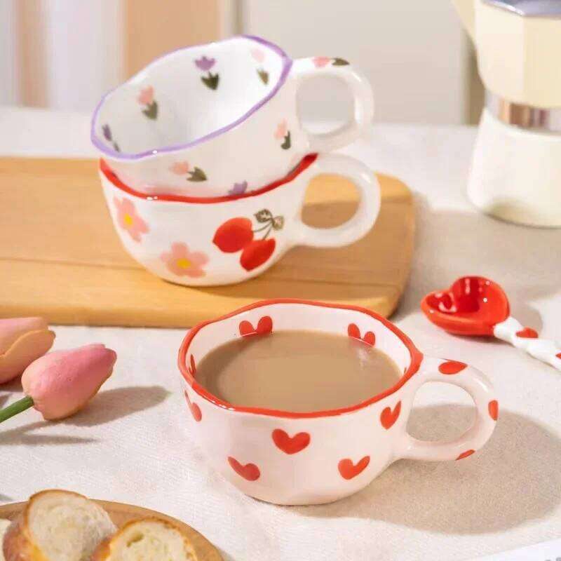 Ceramic Mug with Rabbit Handle Spoon Hand-shaped Irregular Coffee Milk Tea Breakfast Oatmeal Drinkware Kitchen Cup