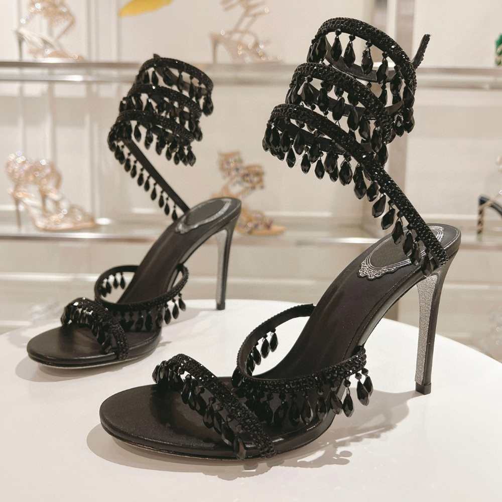 Crystal Chandelier High-heeled Sandals Women's Fairy Style Diamond Serpentine Wrapped Roman High Heels 95mm Designer Banquet size 34-43 Bring box